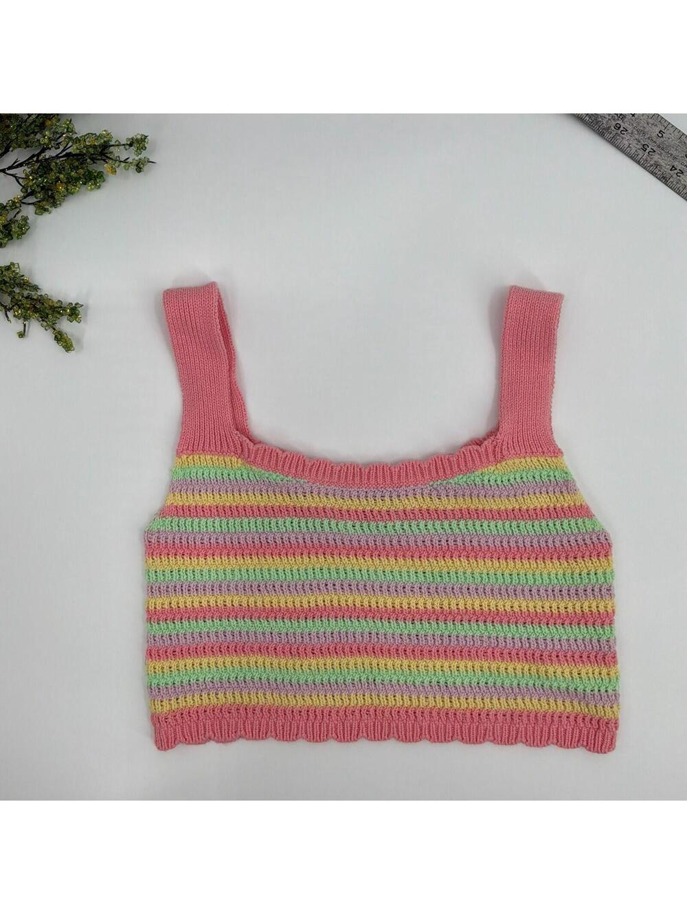 Pastel Striped Knit Cotton Crop Top Size S